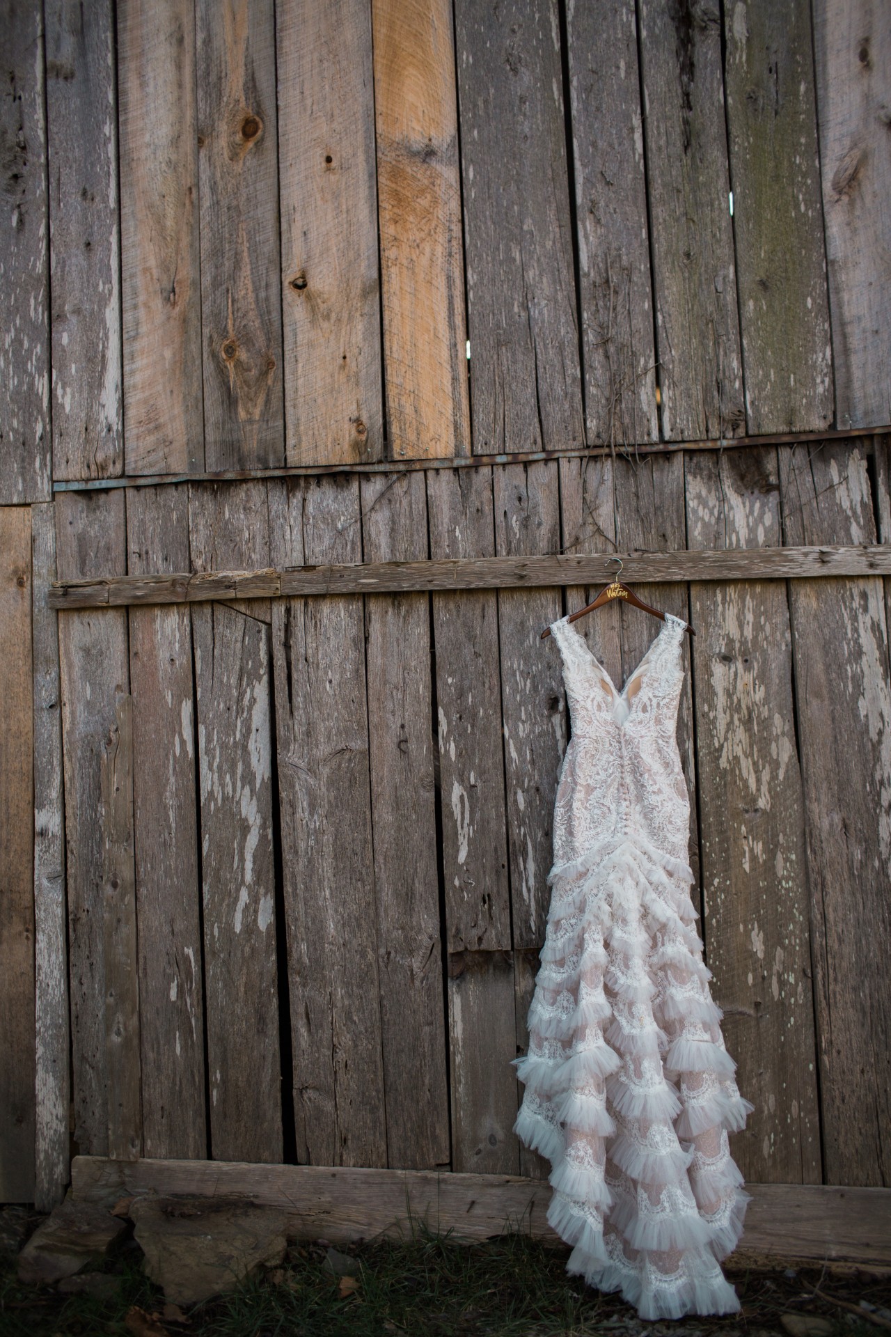Dress hanging at vintage barn