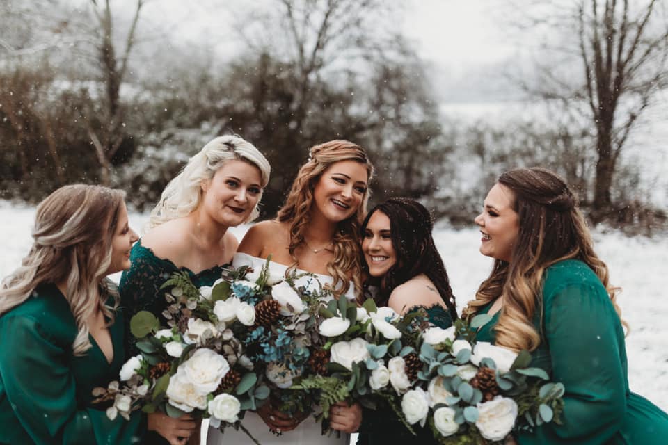 bridesmaids in snow